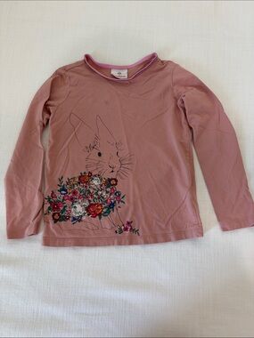 Hanna Andersson Dusty Rose Bunny Tee with Floral Bouquet 130cm size 8